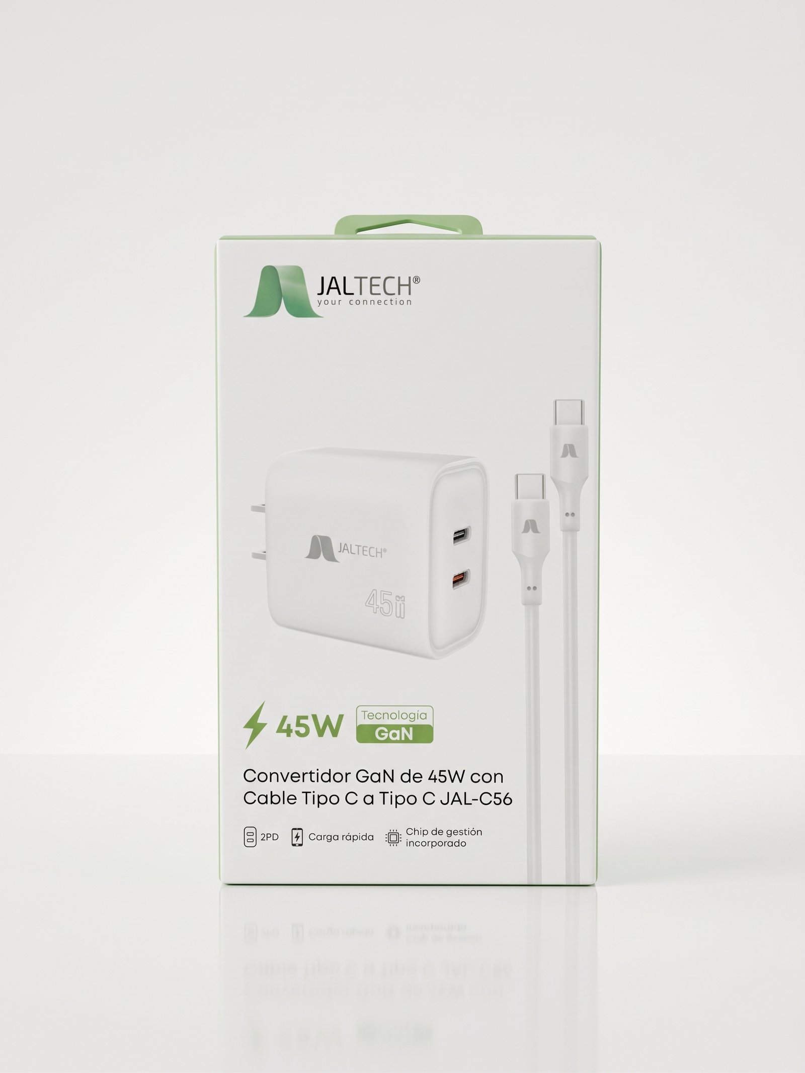Cargador GaN Jaltech 45W JAL-C56 (USB-C Dual + Cable)